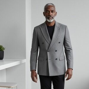 LIDO Mens 42 Double Breasted Wool Blazer Made in Italy Charcoal Pinstripe